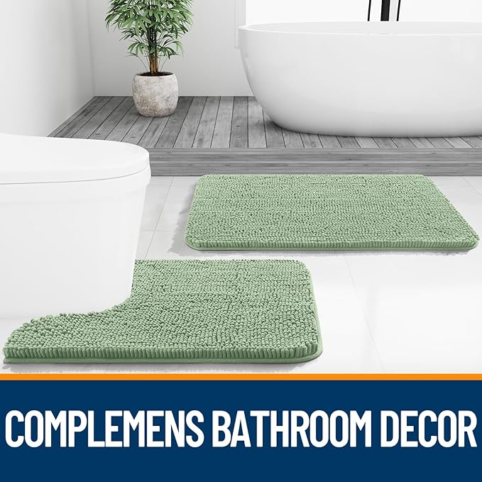 OLANLY Bathroom Rugs 44x32, Extra Soft Absorbent Chenille Bath Rugs, Rubber Backing Quick Dry, Machine Washable Bath Mats for Bathroom Floor, Tub and Shower, Home Decor Accessories, Sage Green
