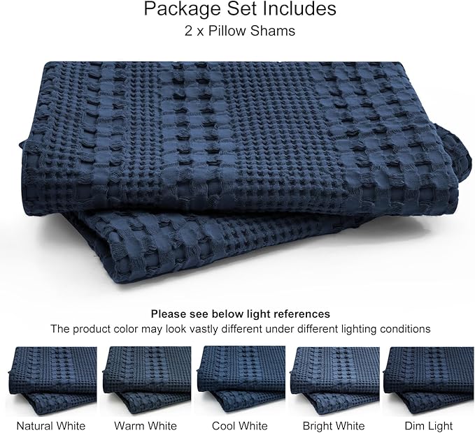 PHF 100% Cotton Waffle Pillow Shams Standard Size, 2 Pack 20" x 26" Soft Skin-Friendly Pillowcases, No Filling, Aesthetic Woven and Breathable Waffle Weave Pillow Case Covers for Bed, Bright Navy Blue