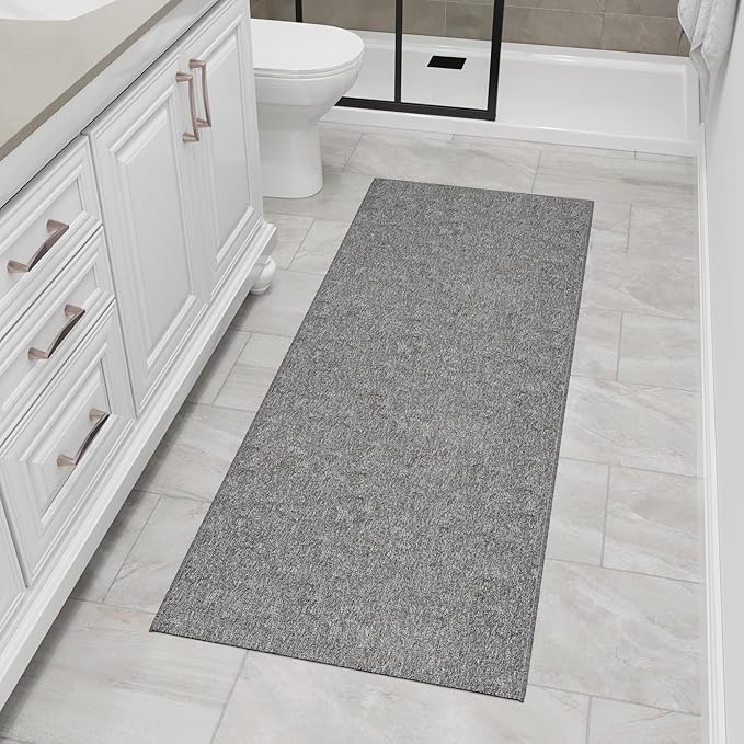 Ottomanson 2'7" x 9' Ultra-Thin Hallway Runner Rug - Durable Non-Slip Carpet for High-Traffic Areas - Fits Under Doors for Seamless Entry - Ideal for Kitchen, Entryway, Bedroom & Living Room, Gray