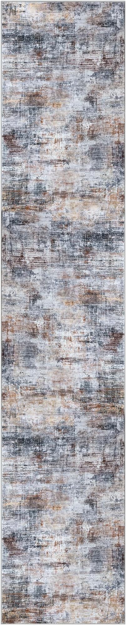IOHOUZE Abstract Runner Rug 2x10 Ft Washable Runners for Hallways, Non Slip Kitchen Runner Printed Faux Wool Entryway Runner Indoor, Modern Abstract Floor Carpet for Hall Kitchen, Orange Grey