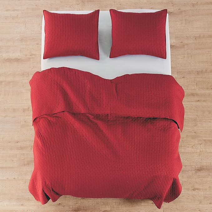 Levtex Home Cross Stitch Reversible Twin XL/Twin Quilt Set (68x86in) with 1 Pillow Sham (26x20in) - Stitch Texture - Chile Red - Cotton Twin/Twin Size Quilt Bedding Set - Lightweight Soft Pre-Washed