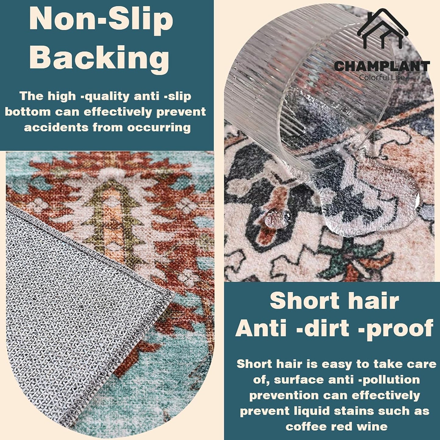 Washable Area Rug 10'x14' Cyan Khaki Retro Flowers Boho Design Non-Shedding Easy Care Ideal for High Traffic Areas in Living Room Bedroom Office Coffee Table Kitchen Large Carpet