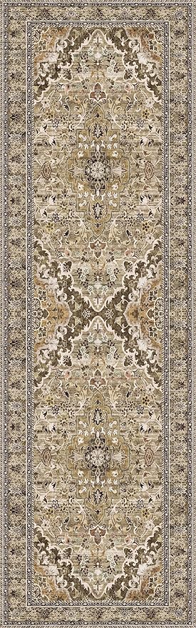 Washable Runner Rug 2.5x8 | Non Slip Rug Runners for Hallways, Entryways, Kitchens, Bathrooms, Bedrooms | Ultra-Soft Flannel Carpet Runners with Rubber Backing (Sage Grey Brown, 2.5x8)