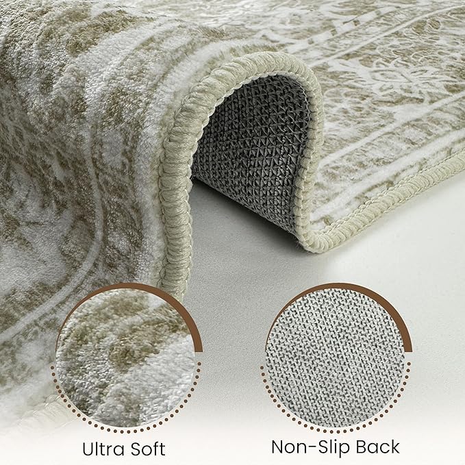 Washable Runner Rug 2.5x8 | Non Slip Rug Runners for Hallways, Entryways, Kitchens, Bathrooms, Bedrooms | Ultra-Soft Flannel Carpet Runners with Rubber Backing (Sand, 2.5x8)