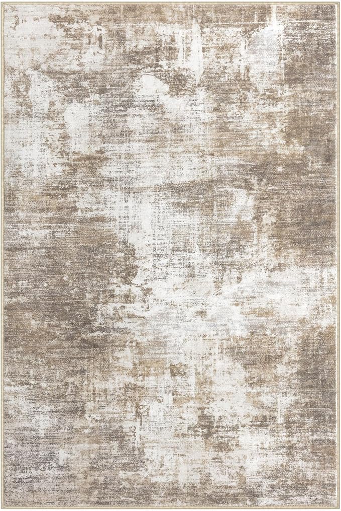 IOHOUZE Small Abstract Area Rug 2x3 Ft Entryway Rugs Washable Door Mat Indoor Entrance, Rubber Backed Throw Rugs, Printed Faux Wool Non Slip Floor Carpet for Foyer Front Door Sink, Beige Brown