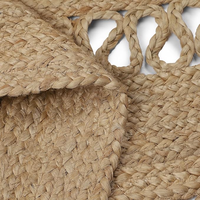 REDEARTH · Round Area Rug - 6 Feet Braided Scalloped Earthy Trails Jute Rug- Artisan Made Boho Jute Patterned Rugs for Bedroom, Kitchen, Living Room, Farmhouse, Aesthetic, Handmade Vintage Décor