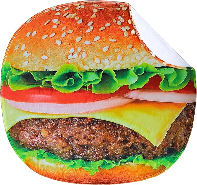 Vessia Hamburger Throw Blanket, Realistic Funny Fast Food Blanket for Adults and Kids, 300GSM Giant Soft Cheese Burger Throw for Couch, Sofa, Bed, Fun Cozy Round Gifts for Boys, Girls