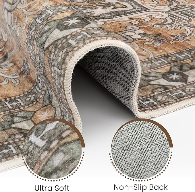 Washable Runner Rug 2.5x8 | Non Slip Rug Runners for Hallways, Entryways, Kitchens, Bathrooms, Bedrooms | Ultra-Soft Flannel Carpet Runners with Rubber Backing (Light Sage Brown, 2.5x8)