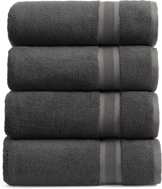Springtree Home Luxury Viscose from Bamboo Bath Towel Set of 4 | 35% Viscose from Bamboo - 65% Cotton | Absorbent Quick-Dry Towels for Bathroom | Oeko-TEX Standard 100 Cotton | Iron Grey