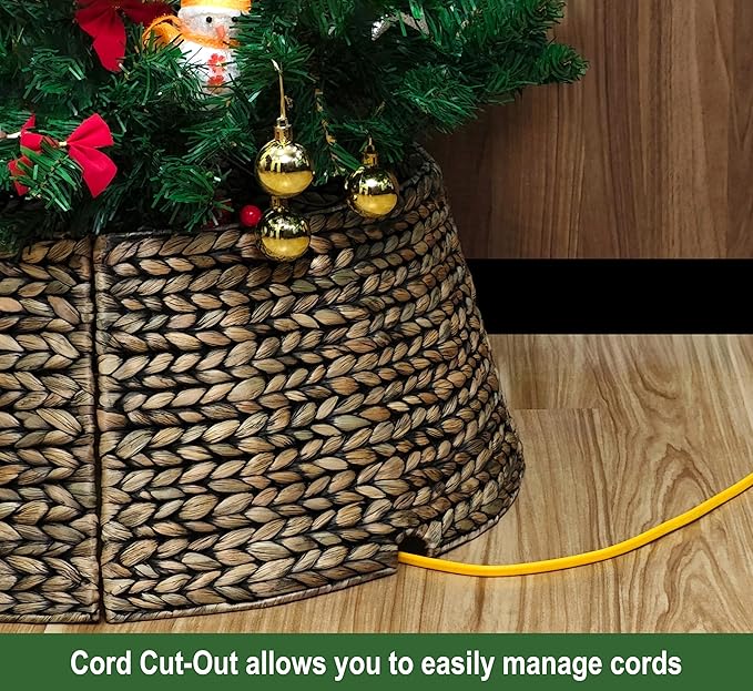 CENBOSS Rattan Christmas Tree Collar, Wicker Tree Skirt & Stand Base Cover (Black Wash, 36 inch)