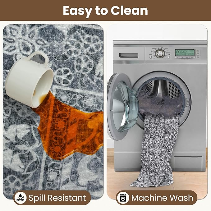 Washable Runner Rug 2x6 | Non Slip Rug Runners for Hallways, Entryways, Kitchens, Bathrooms, Bedrooms | Ultra-Soft Flannel Carpet Runners with Rubber Backing (Light Grey, 2x6)