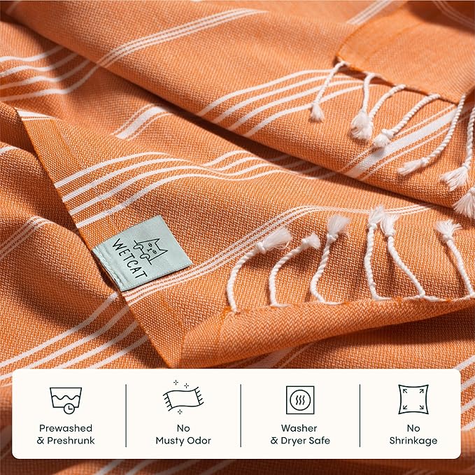 WETCAT Turkish Beach Towel Oversized (38"x71") 100% Turkish Cotton, Made in Turkey - Sand Free, Extra Large, Ultra Soft, Quick Drying, Compact & Lightweight for Travel - Burnt Orange