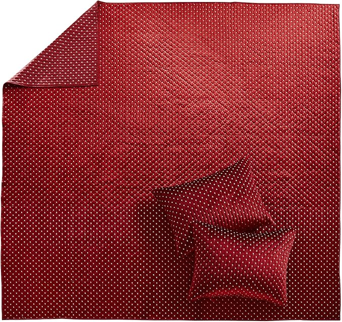Levtex Home - Cross Stitch Velvet Red Quilt Set - Twin Quilt + One Standard Pillow Sham - Cross Stitched Pattern - Quilt Size (68x86in.) and Pillow Sham Size (26x20in.) - Reversible