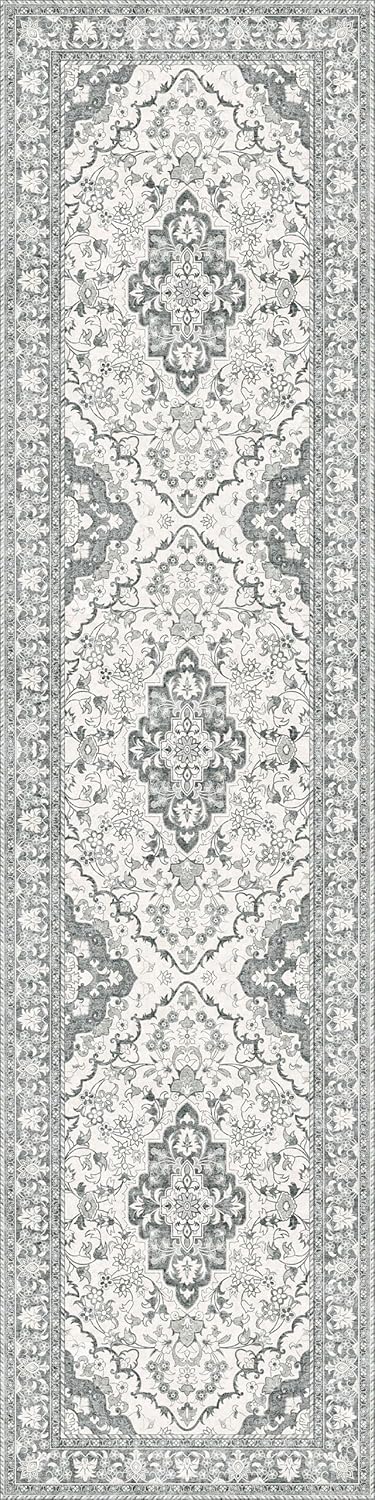 Washable Runner Rug 2.5x8 | Non Slip Rug Runners for Hallways, Entryways, Kitchens, Bathrooms, Bedrooms | Ultra-Soft Flannel Carpet Runners with Rubber Backing (Beige, 2.5x8)