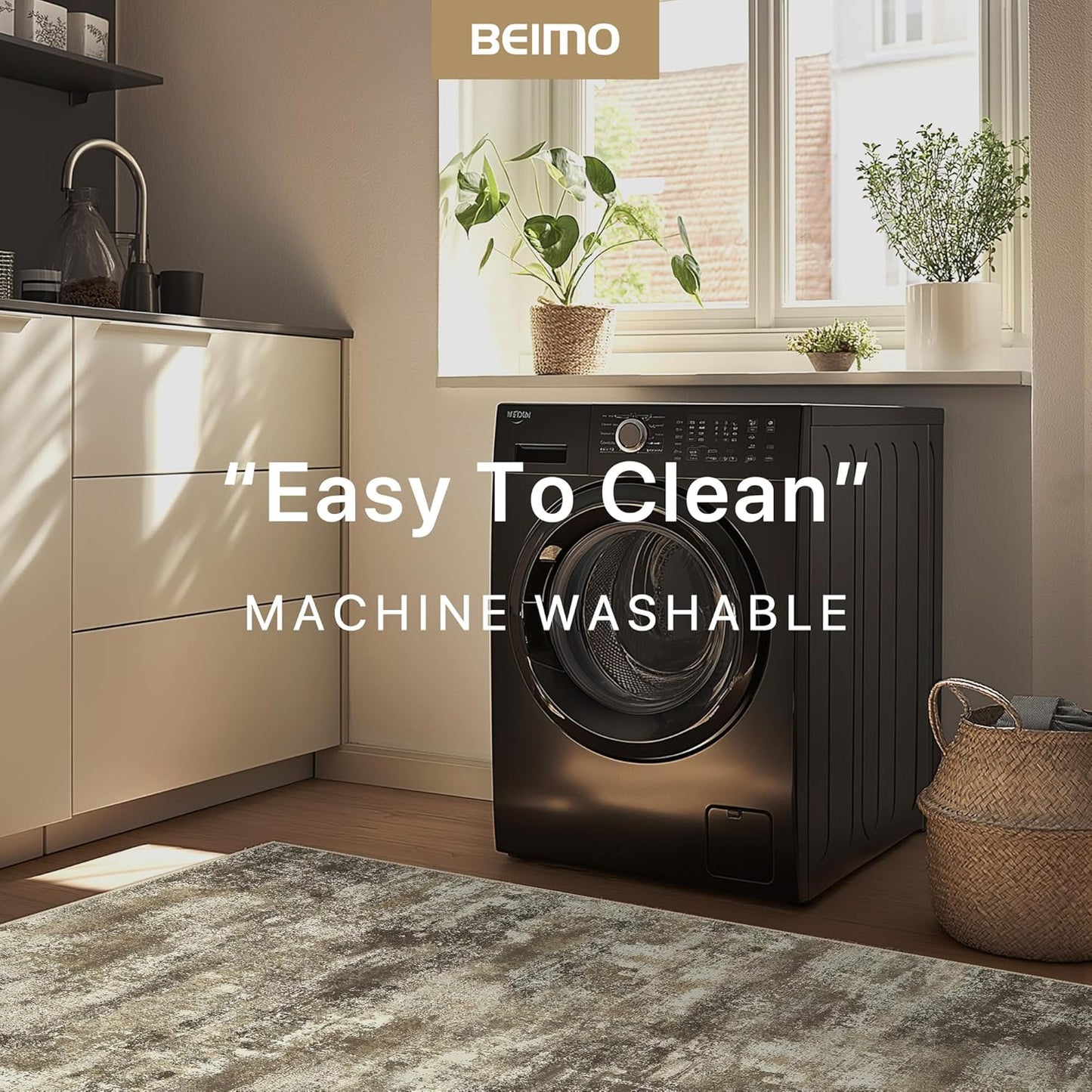 Area Rugs 6x9 for Living Room Bedroom, Modern Abstract Machine Washable Rug, Large Soft Low Pile Floor Cover with Non Slip Backing for Dining Room, Brown