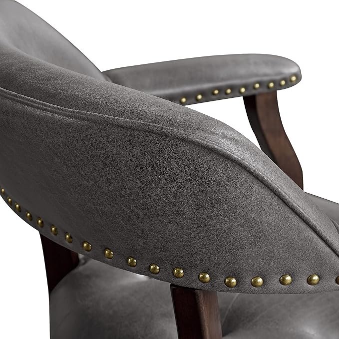 MODERION Solid Wood Boss Caption's Chairs,Dinning Chairs with Wheels and Arms, Office Desk Chairs, Classic Swivel Accent Chairs with Upholstered,Dinner Chairs,31.5”H for Living Room Gray SY318GY