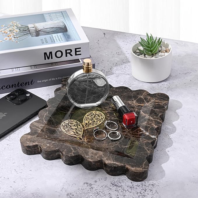 Marble Home Accessory Tray, Elegantly Designed Multi-Purpose Tray, Decorative and Versatile for Living Room, Bathroom, Office, Kitchen (Imperator Dark)