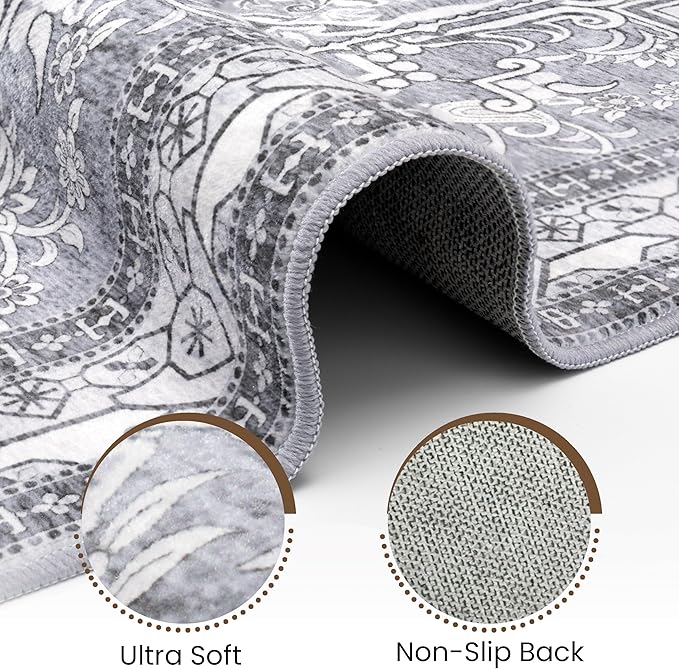 Washable Runner Rug 2x6 | Non Slip Rug Runners for Hallways, Entryways, Kitchens, Bathrooms, Bedrooms | Ultra-Soft Flannel Carpet Runners with Rubber Backing (Frosted Graphite, 2x6)