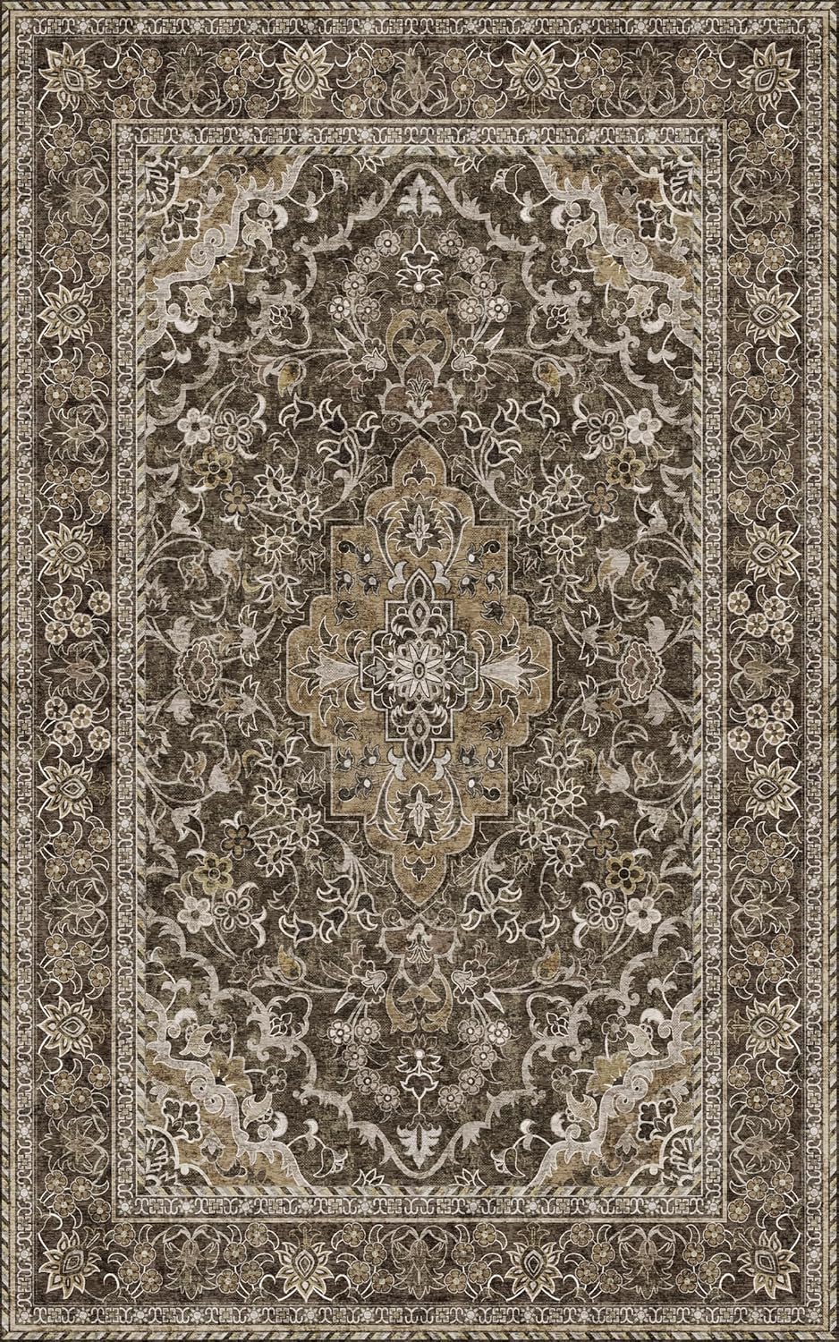 Washable Area Rug 5x8 | Non Slip Area Rug for Living Room, Bedrooms, Dining Room | Ultra-Soft Flannel Carpet Area with Rubber Backing (Dark Sage, 5x8)