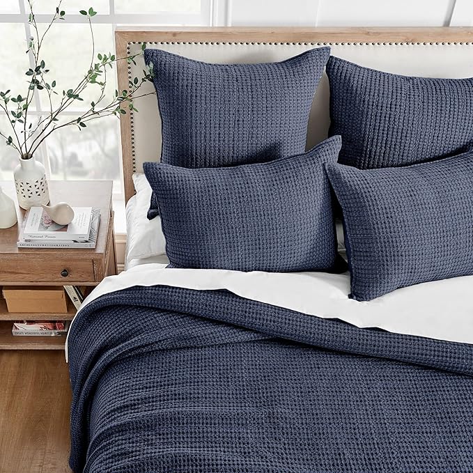 Levtex Home - Mills Waffle - Twin Quilt Set - Navy Cotton Waffle - Quilt Size (68 x 86in.), Sham Size (26 x 20in.)