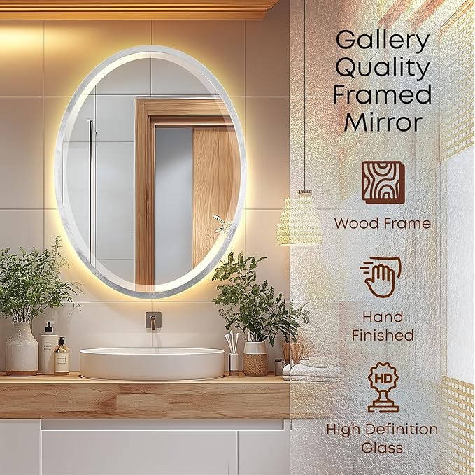 OVALCREST - Oval Wooden Beveled Wall Mirror for Home Decor, Bathroom, Vanity, Bedroom, Living Room, Hallway - London Style (Silver Leaf with Brown Antique) 19.1 x 25.1
