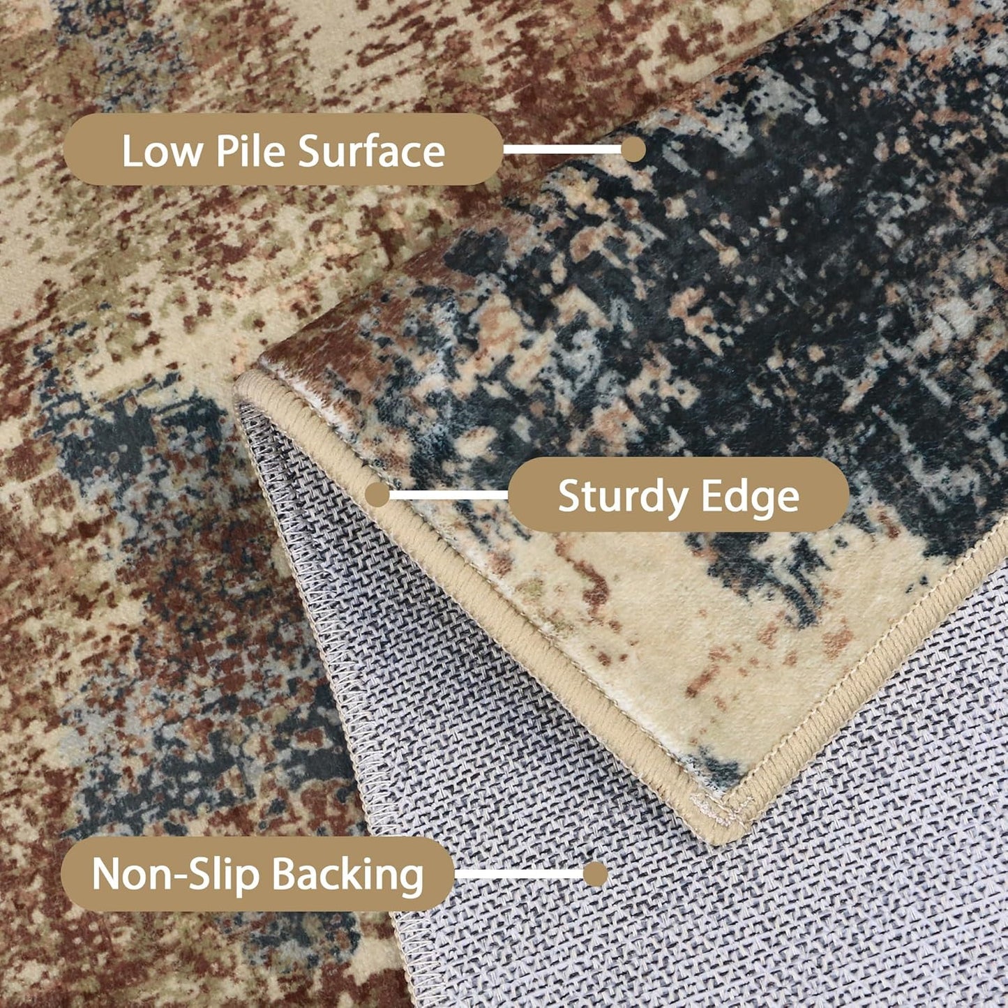 Area Rugs 10x12 for Living Room Bedroom, Modern Abstract Machine Washable Rug, Large Soft Low Pile Floor Cover with Non Slip Backing for Dining Room, Stone Rust