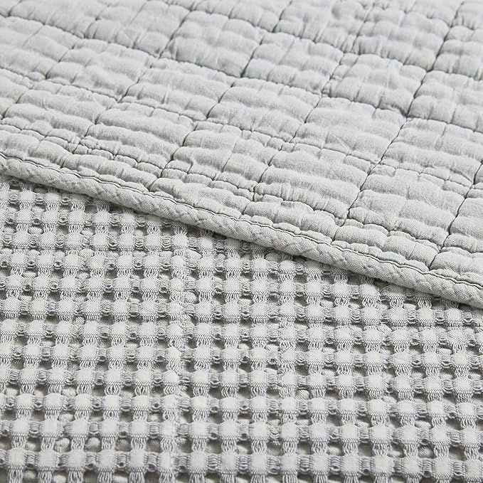Levtex Home Mills Waffle King/Cal King Quilt Set (106x92in) with 2 Pillow Shams (36x20in) - Grey - Cotton Waffle King Size Quilt Bedding Set - Lightweight, Soft, Pre-Washed