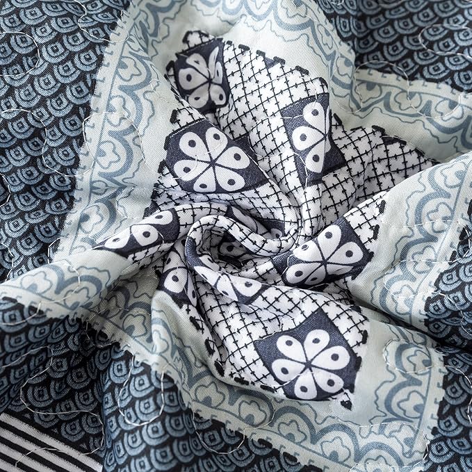 NEWLAKE Quilt Bedspread Sets - Bohemian Farmhouse Pattern Reversible Coverlet Set, Queen Size