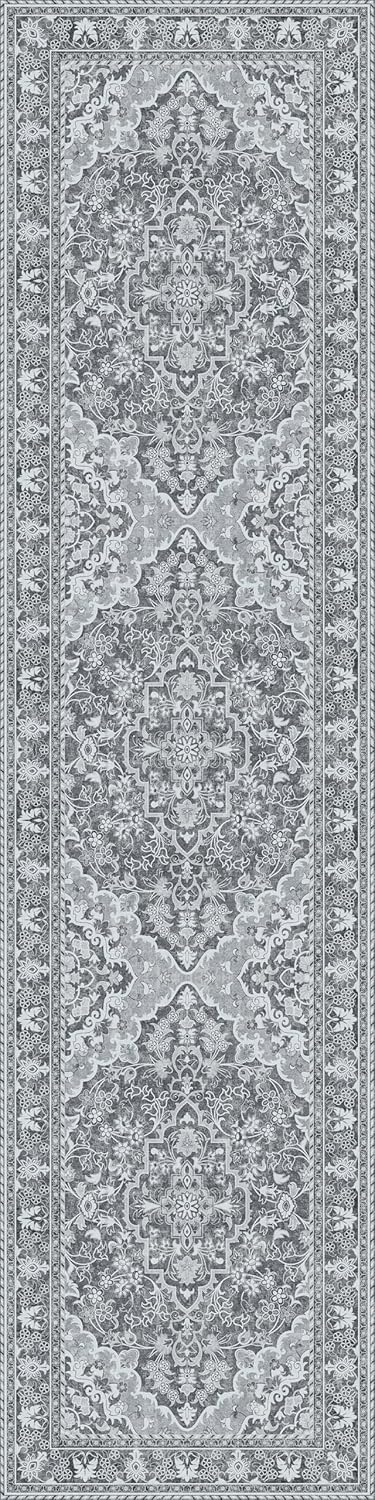 Washable Runner Rug 2.5x10 | Non Slip Rug Runners for Hallways, Entryways, Kitchens, Bathrooms, Bedrooms | Ultra-Soft Flannel Carpet Runners with Rubber Backing (Light Grey, 2.5x10)