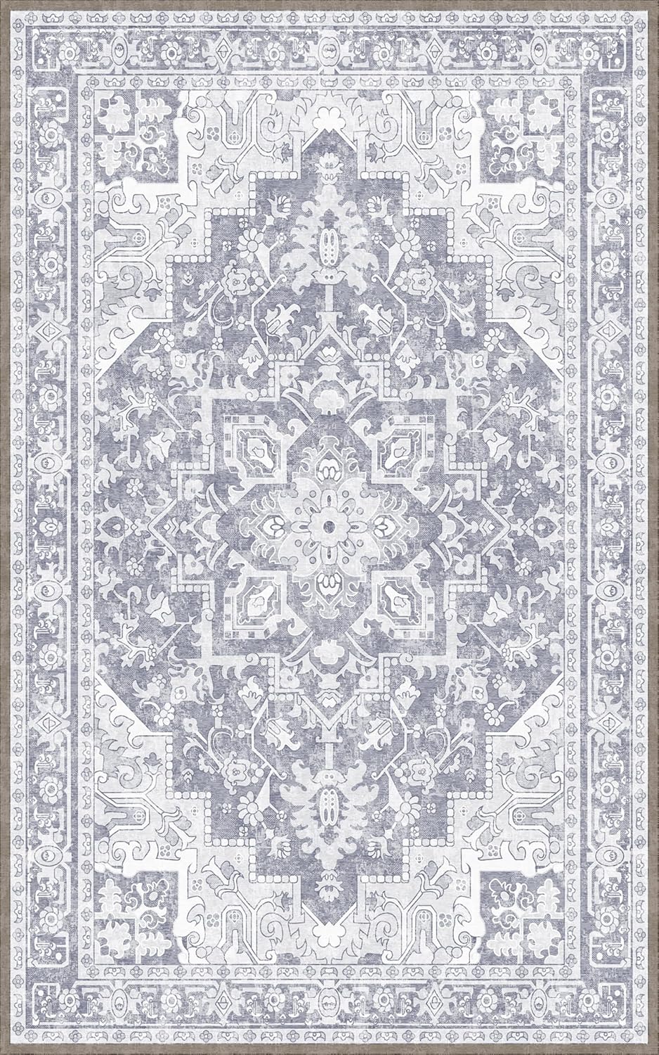 Washable Area Rug 5x8 | Non Slip Area Rug for Living Room, Bedrooms, Dining Room | Ultra-Soft Flannel Carpet Area with Rubber Backing (Glacier Grey, 5x8)