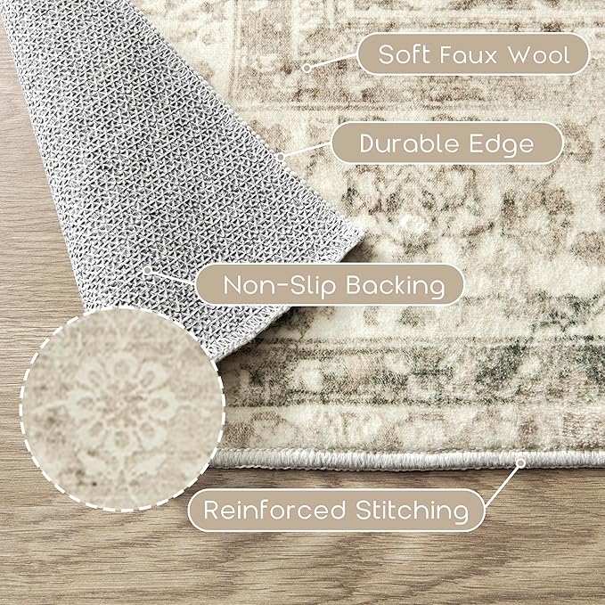 3x5 Small Entryway Area Rug Indoor for Front Door Entry Way,Washable Non Slip Ultra Thin Modern Farmhouse Neutral Boho Door Mat Entrance,Tan Brown and Cream Beige