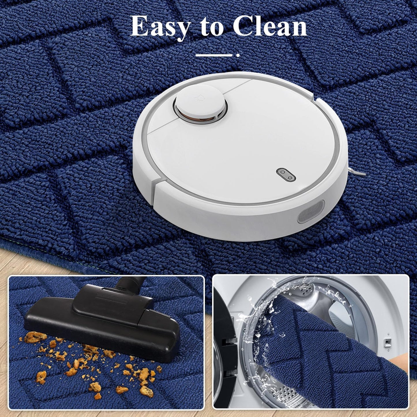 hicorfe Kitchen Rugs and Mats Sets,Super Absorbent Polypropylene Non-Slip Rug,Soft Comfort Floor Mat,Washable for Kitchen,Hallway,Office,Sink,Laundry(24" x 35",Navy Blue)