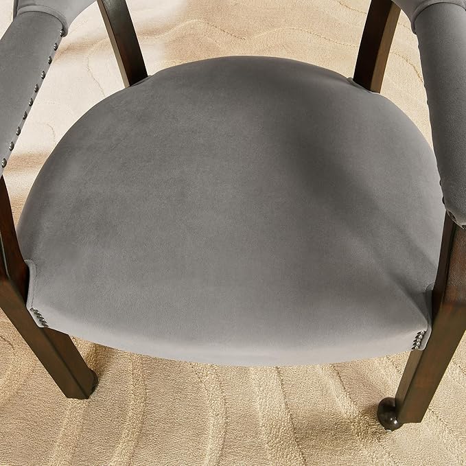 MODERION Dinning Chairs with Wheels and Arms Set of 8, Solid Wood Office Desk Chairs with Frosted Velvet Upholstered, Classic Swivel Accent Chairs, 31.5" H Boss Caption's Chair, Warm Grey XXY-HT22-TP