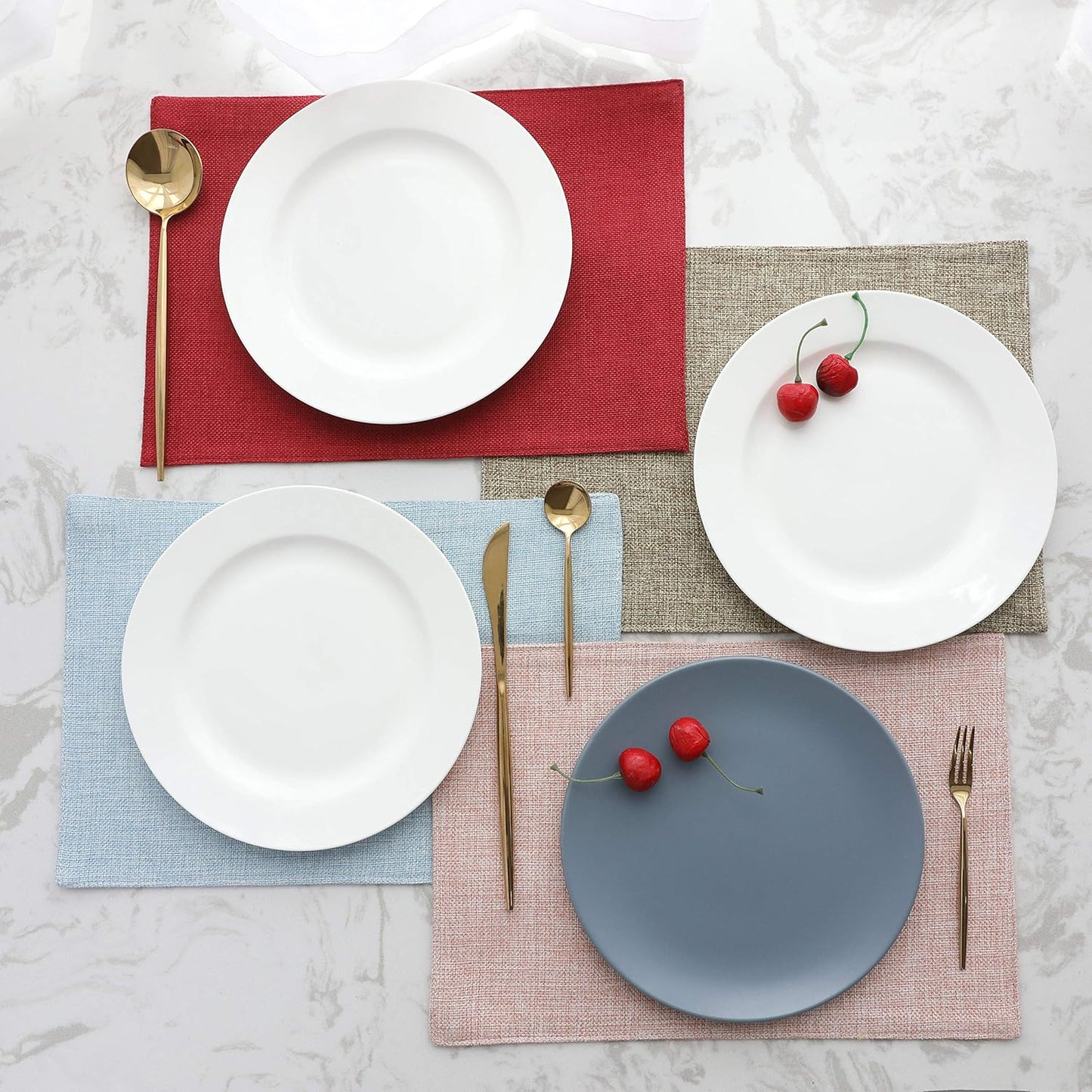 Home Brilliant Blue Placemats Set of 8 Heat Resistant Farmhouse Boho Placemats Burlap Cloth Place Mat Dining Table Place Mats Kitchen Table Mats, Blue