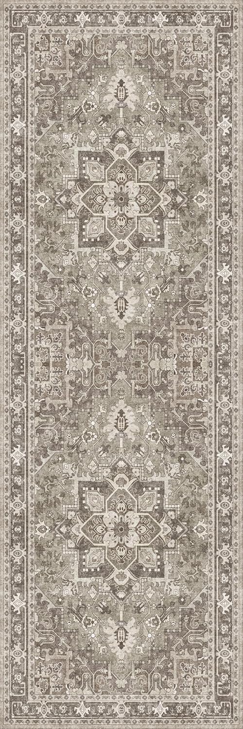 Washable Runner Rug 2x6 | Non Slip Rug Runners for Hallways, Entryways, Kitchens, Bathrooms, Bedrooms | Ultra-Soft Flannel Carpet Runners with Rubber Backing (Sage Brown, 2x6)