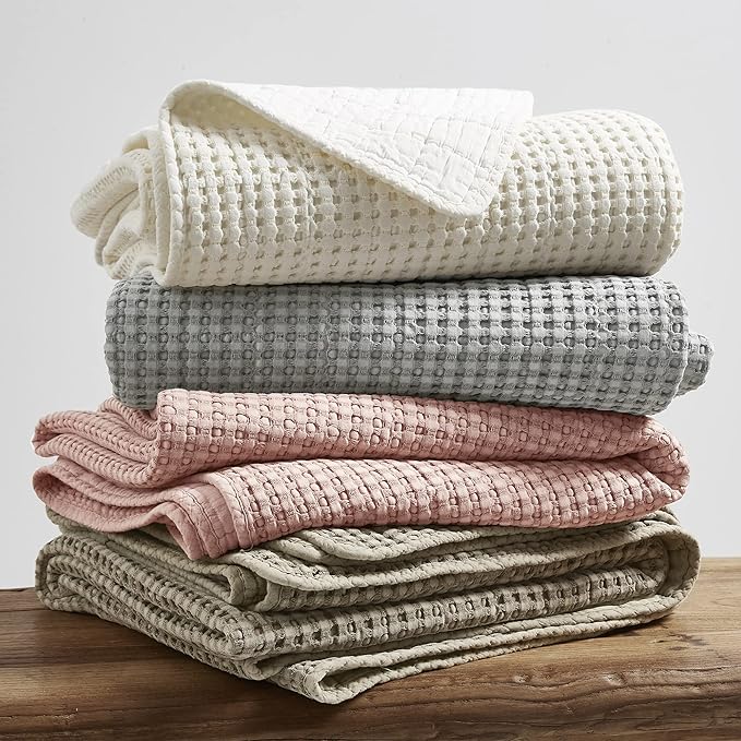 Levtex Home Mills Waffle Twin Bedspread Set (84x104in) with 1 Pillow Sham (26x20in) - Cream - Cotton Waffle Twin Size Bedspread Set - Lightweight, Soft, Pre-Washed