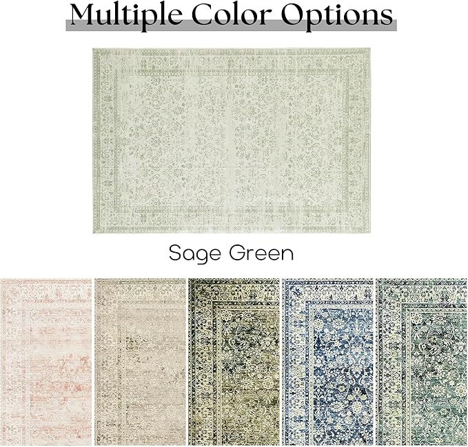 Nursery Rug for Baby Girl Boy,Washable Floral Print Sage Green Boho Area Rugs 6x9,Light Green