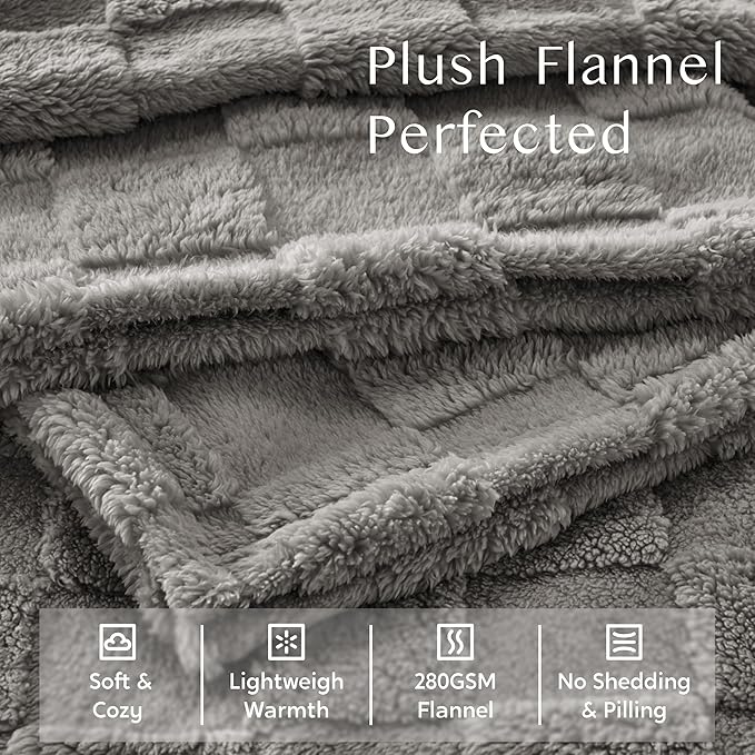 Joiedomi Queen Size Blanket for Bed, Soft Grey Fleece Checkered Blankets Gifts for Women Mom Girls, 280GSM Cozy Cute Soft Throw Home Room Decor Aesthetic Gifts 90x90 Inches