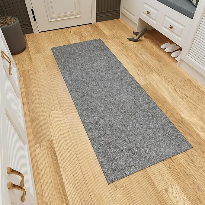 Ottomanson 2'7" x 9' Ultra-Thin Hallway Runner Rug - Durable Non-Slip Carpet for High-Traffic Areas - Fits Under Doors for Seamless Entry - Ideal for Kitchen, Entryway, Bedroom & Living Room, Gray