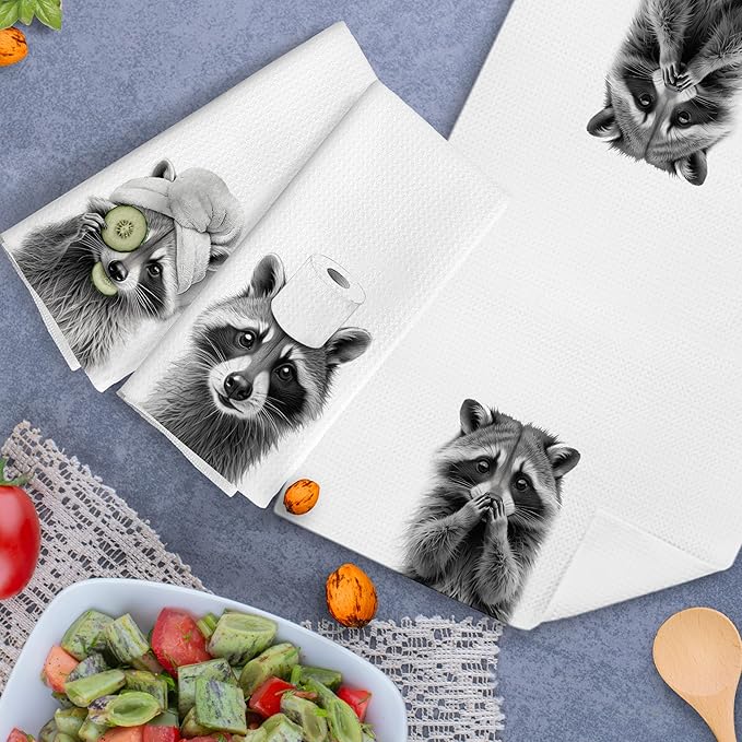 Nipi 122-XJ-MJ3 Towel Funny Raccoon Lover Gifts Bathroom Hand Towels Set of 3, Raccoon Bathroom Decor and Accessories, Cute Kids Hand Towels, 24x16 Inch