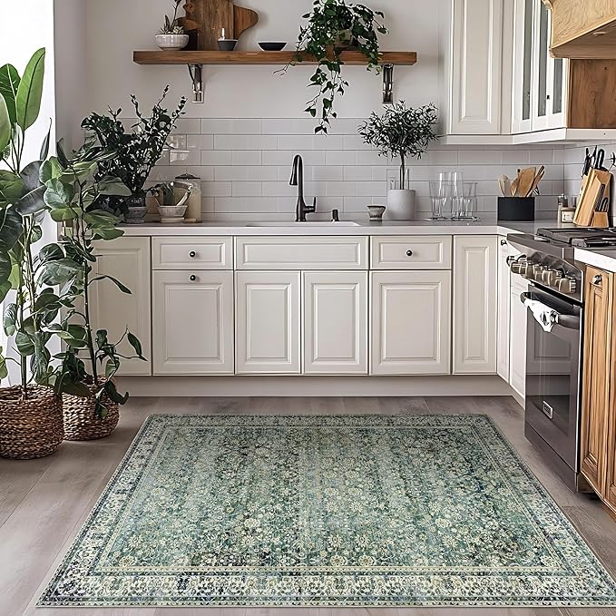3x5 Area Rug for Entryway Indoor,Washable Non Slip Boho Ultra Thin Entry Way Rugs for Inside House,3 x 5,Dark Green