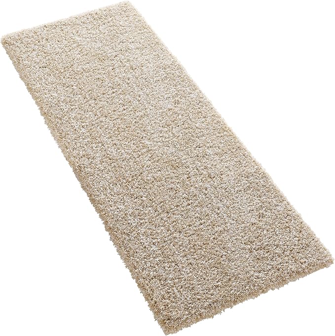 Yimobra Luxury Bathroom Rugs, Fluffy Bath Mats, Non Slip, Water Absorbent Microfiber, Machine Washable, Plush Runner Shower Rugs, Thick Matts for Bathroom Floor/Tub, 56"x 24", Light Beige and White