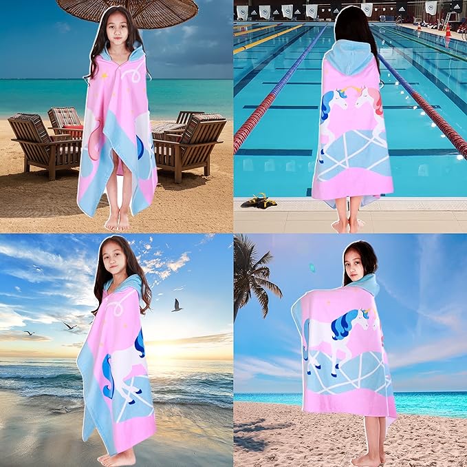 Kids Bath Towels, Kids Towel Girls Boys Hooded Beach,Bathroom,Pool Swim Towels 30 × 50 INCH Large Size Ultra Absorbent Cute Cartoon Animal Full Vitality 100% Cotton Wearable Wrap for Child