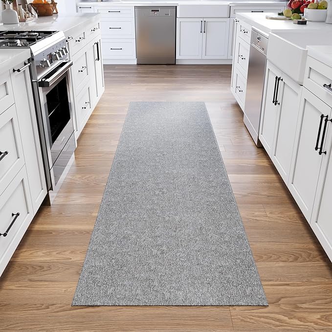 Ottomanson 2'7" x 55' Ultra-Thin Hallway Runner Rug - Durable Non-Slip Carpet for High-Traffic Areas - Fits Under Doors for Seamless Entry - Ideal for Kitchen, Entryway, Bedroom & Living Room, Gray