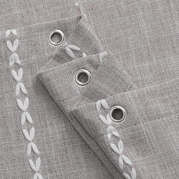 MitoVilla Grey Farmhouse Fabric Shower Curtain Set, Boho Modern Polyester Linen Shower Curtains for Vintage Rustic Bathroom Decor, Country Tassel Thick Cloth Shower Curtain, 72 x 72