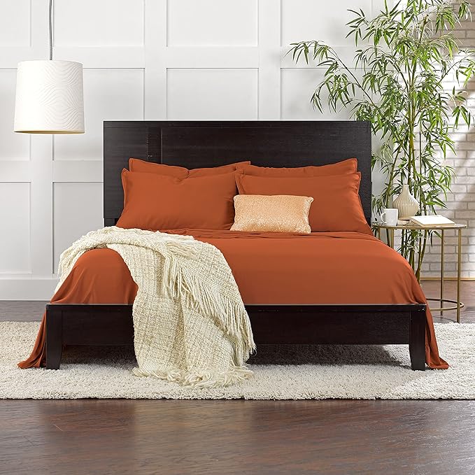 Split King Sheets by Pure Bamboo, Genuine 100% Organic Viscose Derived from Bamboo Bed Sheet Set, Soft & Cooling, Double Stitching *Not for Split Top (Split King, Terracotta)