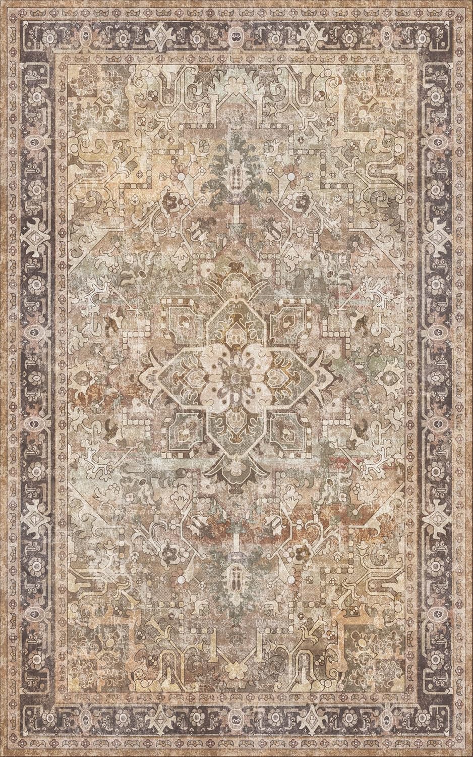 Washable Area Rug 5x8 | Non Slip Area Rug for Living Room, Bedrooms, Dining Room | Ultra-Soft Flannel Carpet Area with Rubber Backing (Olive Brown, 5x8)