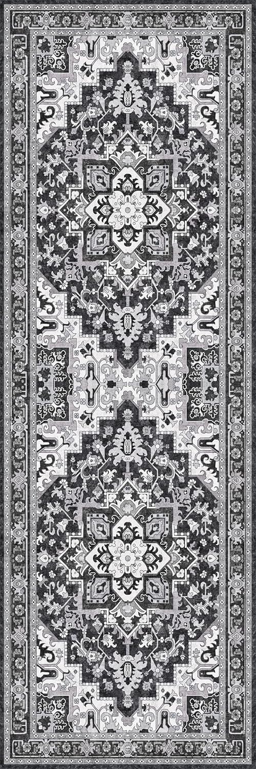 Washable Runner Rug 2x6 | Non Slip Rug Runners for Hallways, Entryways, Kitchens, Bathrooms, Bedrooms | Ultra-Soft Flannel Carpet Runners with Rubber Backing (Charcoal, 2x6)