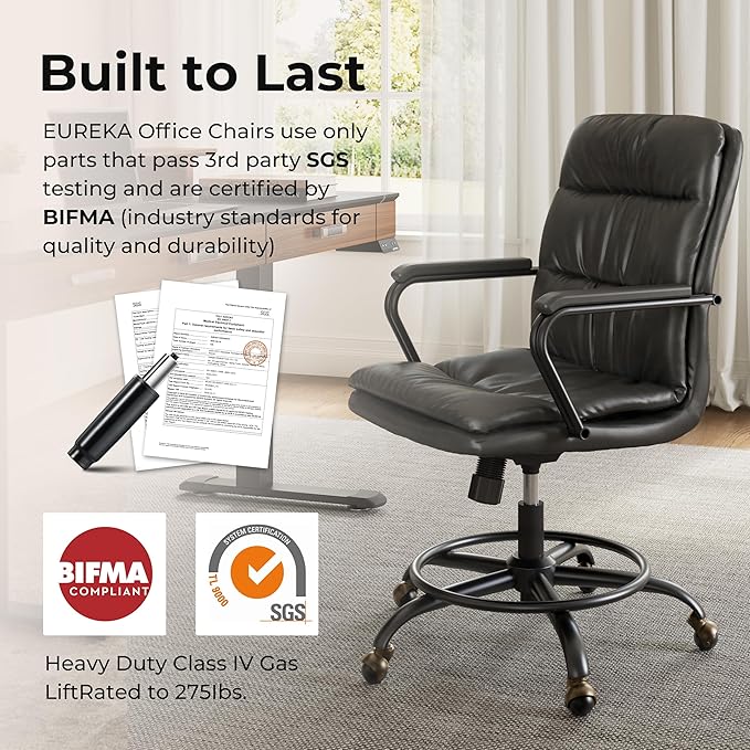 EUREKA ERGONOMIC Home Office Chair Ergonomic Desk Chair, Comfortable Office Chair Leather Executive Chair Mid Century Vintage 360° Swivel with Lumbar for Office Home Bedroom