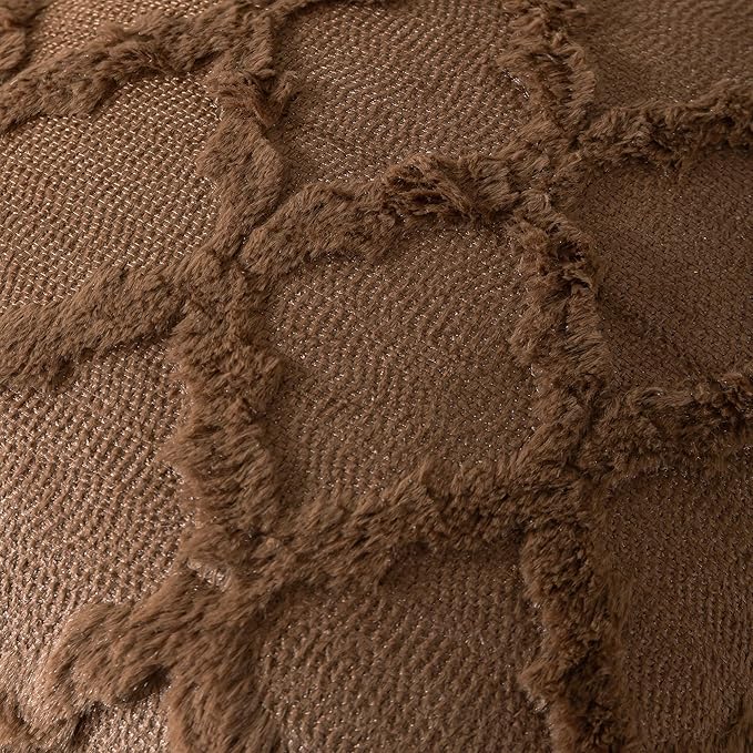 Set of 2 Soft Moroccan Throw Pillow Covers 20x20 Inch Plush Boho Decorative Pillow Cover Accent Cushion Case for Couch Sofa Bed, Deep Brown